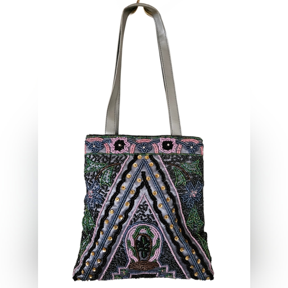 Vintage J&X NY 90's Beaded Multicolor Small Tote Bag